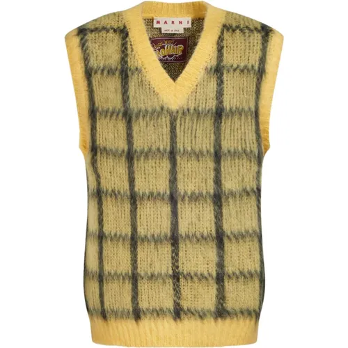 Sleeveless Knitwear, male, , Size: L Mohair V-Neck Sweater with Brushed Check Pattern - Marni - Modalova