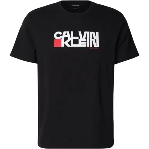 T-Shirts, male, , Size: M Graphic Logo T-Shirt Red Round Neck - Calvin Klein - Modalova