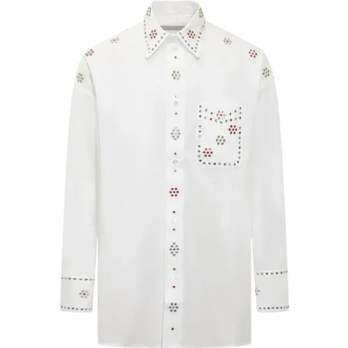 Strass-Shirt,Weißes Popelinehemd - Bluemarble - Modalova