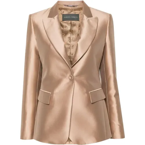 Satin Mikado Blazer Jacket , female, Sizes: L - alberta ferretti - Modalova