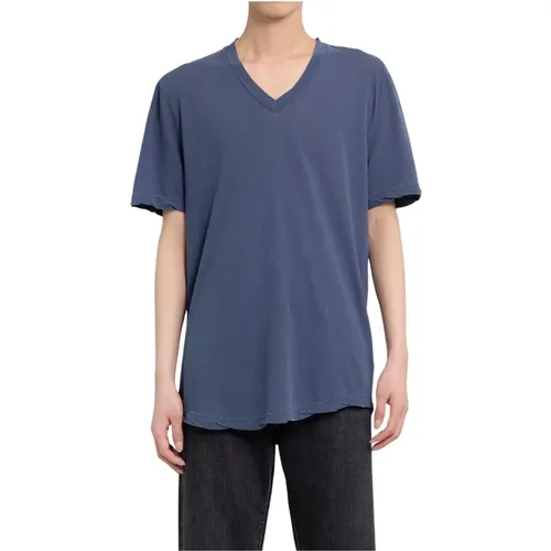 Blau Baumwoll V-Ausschnitt Jersey T-Shirt , Herren, Größe: S - James Perse - Modalova
