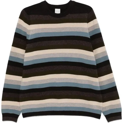 Round-neck Knitwear, male, , Size: M Striped Lambswool Crew Neck Sweater - Paul Smith - Modalova