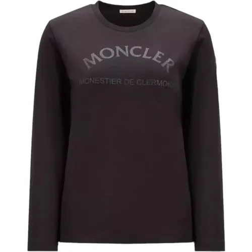 Glitter Logo Long Sleeve T-Shirt , female, Sizes: XS, M - Moncler - Modalova