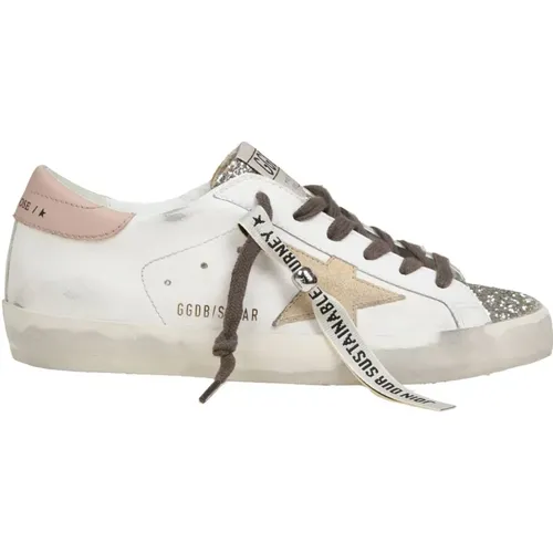 Weiße Leder Glitter Sneakers Vintage Stil , Damen, Größe: 36 EU - Golden Goose - Modalova