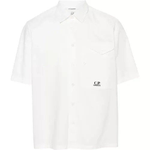 Weiße Baumwoll-Popeline-Hemd , Herren, Größe: L - C.P. Company - Modalova