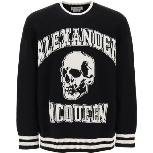 Round-neck Knitwear, male, , Size: XS Skull Motif Varsity Sweater - alexander mcqueen - Modalova