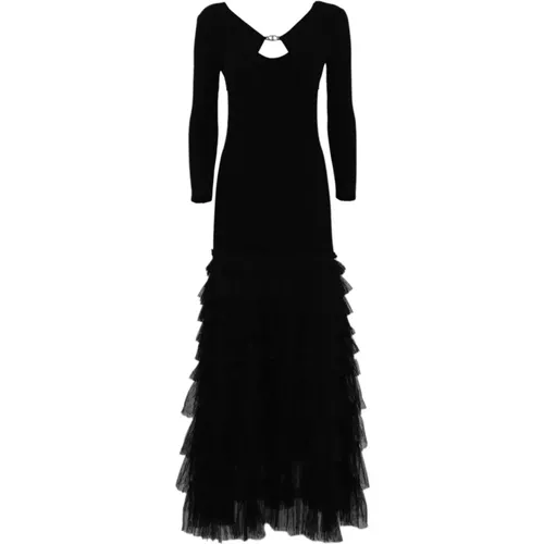 Schwarzes Kleid mit Tüllrüschen , Damen, Größe: M - Twinset - Modalova
