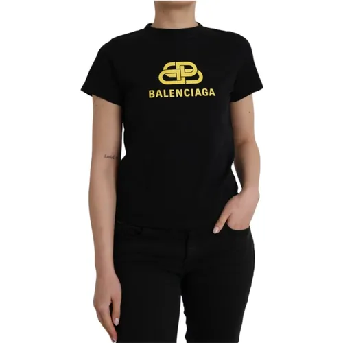 Schwarzes Baumwoll-Logo-Print-T-Shirt , Damen, Größe: S - Balenciaga - Modalova