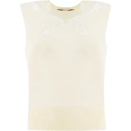 Elegantes Blumen-Spitzen-Rippensaum-Top - Ermanno Scervino - Modalova