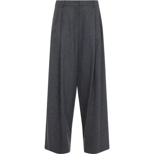 Wide Trousers, female, , Size: 2XS Grey Wool Wide Leg Pants - Max Mara - Modalova