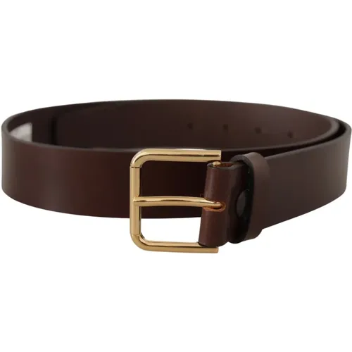 Belts, male, , Size: 90 CM Plain Leather Belt with Gold Buckle - Dolce & Gabbana - Modalova