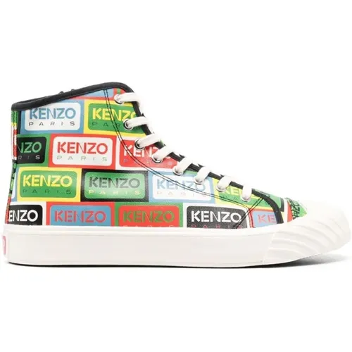 High-top sneakers with all-over logo print , male, Sizes: 6 UK - Kenzo - Modalova