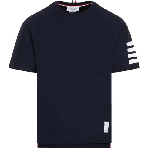 Marineblau Kurzarm T-shirt,Milano Baumwoll 4 Bar Streifen T-Shirt,Milano Cotton 4 Bar Stripe T-Shirt - Thom Browne - Modalova