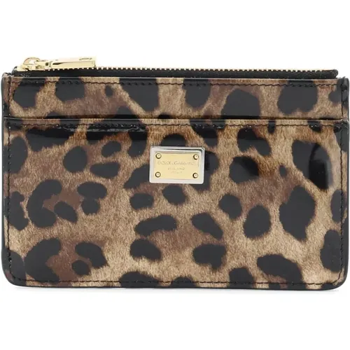 Leopard Print Leather Cardholder , female, Sizes: ONE SIZE - Dolce & Gabbana - Modalova