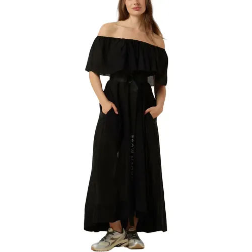 Schwarzes Kleid mit Off-Shoulder und Schlitz , Damen, Größe: S - Copenhagen Muse - Modalova