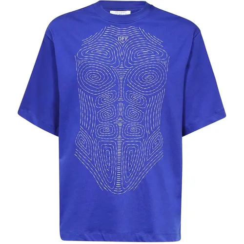 Blaues T-Shirt - Regular Fit - 100% Baumwolle , Herren, Größe: M - Off White - Modalova