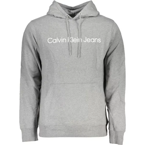 Hoodies, male, , Size: L Hooded Cotton Sweatshirt with Logo Print - Calvin Klein - Modalova