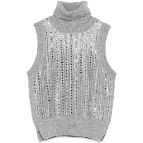 Turtlenecks, female, , Size: L Grey Sequin Turtleneck Top - Ermanno Scervino - Modalova