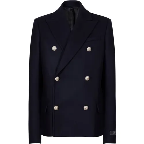 Double-Breasted Coats, male, , Size: XL Wool Blend Double-Breasted Coat - Balmain - Modalova