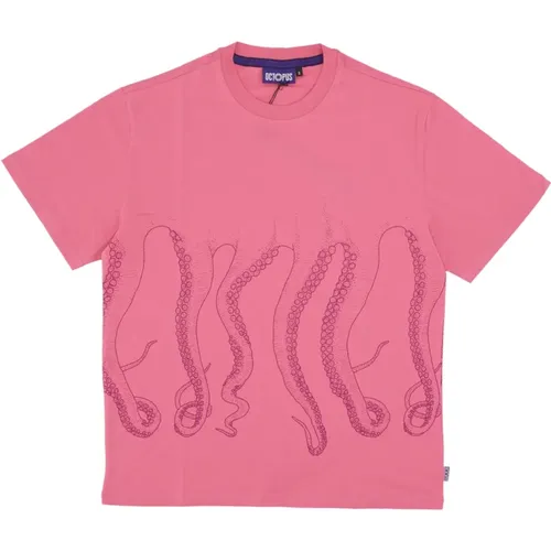 Rosa Outline Tee Streetwear Shirt , Herren, Größe: M - Octopus - Modalova