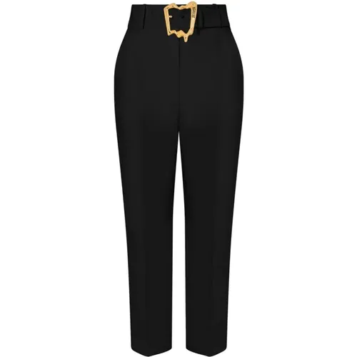 Chinos, female, , Size: XS Cropped Stretch Trousers with Removable Belt and Gold Buckle - Moschino - Modalova