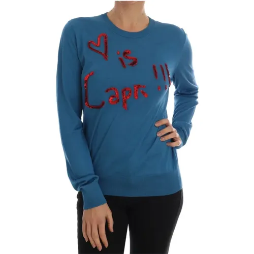 Blauer Seiden Sequined Capri Pullover - Dolce & Gabbana - Modalova