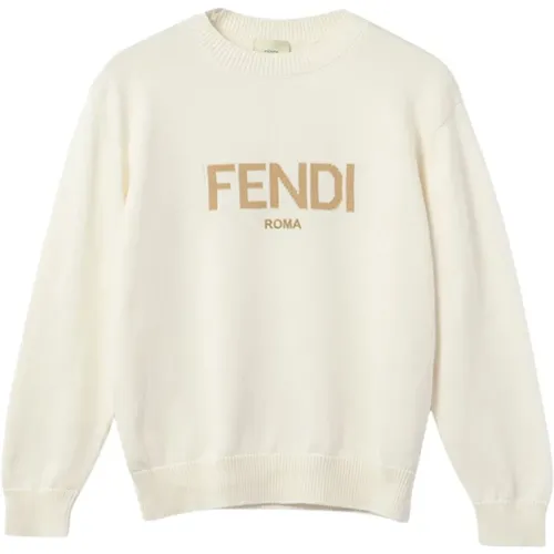 Cremefarbener Strickpullover Rundhalsausschnitt Langarm - Fendi - Modalova