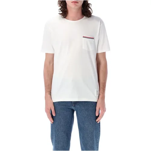 RWB Taschen-Tee aus mittelschwerem Jersey,Weißes Taschen T-Shirt Mittelschweres Jersey,Weißes T-Shirt mit Rwb Taschenbesatz - Thom Browne - Modalova