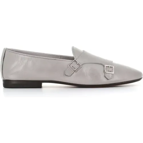 Loafers, female, , Size: 7 US Grey Flat Shoes with Double Buckle - Henderson - Modalova