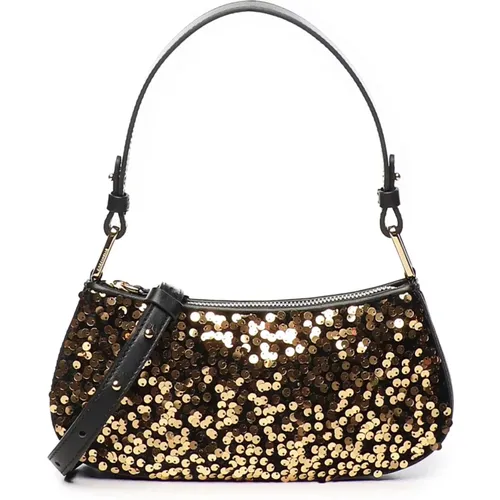 Handbags, female, , Size: ONE SIZE Black Gold Sequin Shoulder Bag - Coccinelle - Modalova