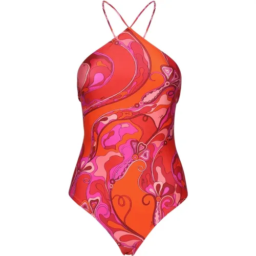 Orchid Cross Backless Swimsuit , female, Sizes: M, S - EMILIO PUCCI - Modalova