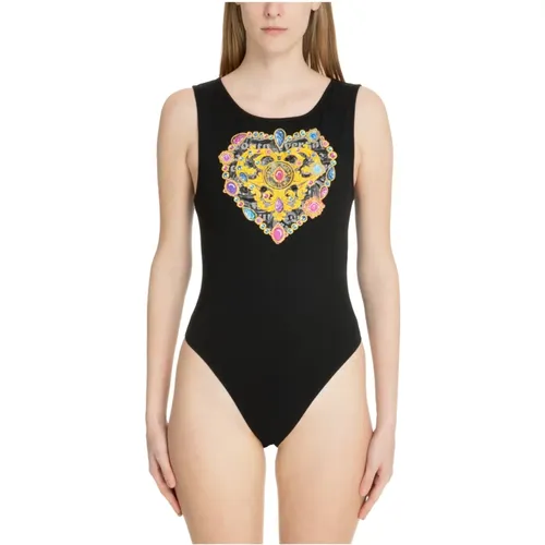 Patterned Heart Couture Bodysuit Clasp Closure , female, Sizes: L, XS - Versace Jeans Couture - Modalova