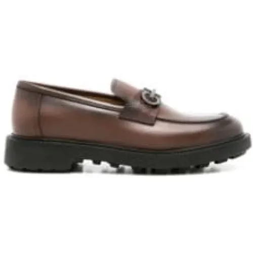 Gancini Leather Boat Shoes , male, Sizes: 5 1/2 UK - Salvatore Ferragamo - Modalova