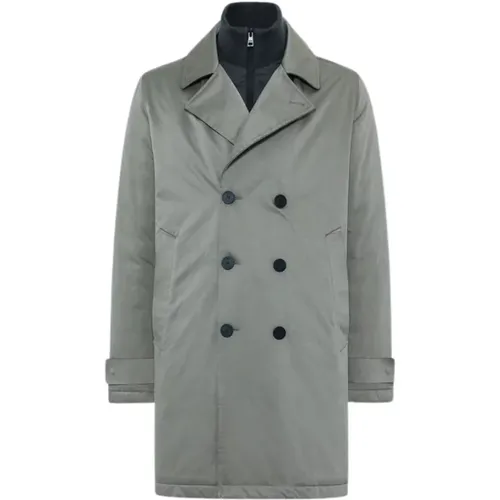 Double-Breasted Coats, male, , Size: M Grey Double-Breasted Padded Trench Coat - Duno - Modalova