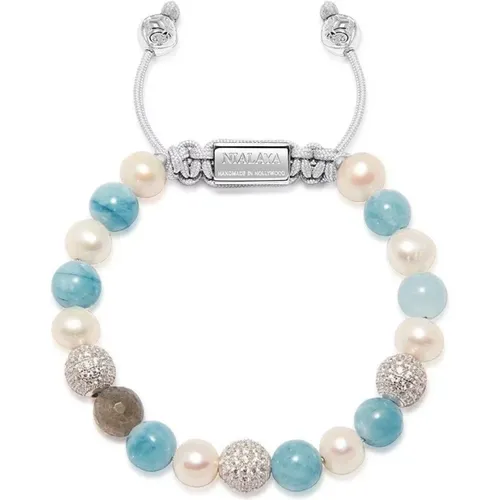 Women's Beaded Bracelet with Aquamarine, Pearl, and Labradorite - Nialaya - Modalova