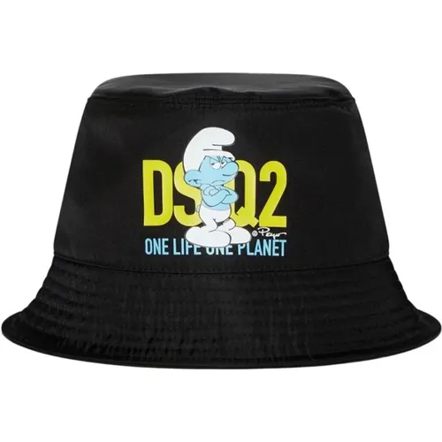 Hats, male, , Size: M Grouchy Smurfs Logo Bucket Hat - Dsquared2 - Modalova