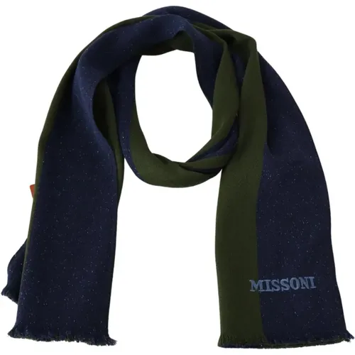 Winter Scarves, male, , Size: ONE SIZE Striped Wool Scarf with Logo Embroidery - Missoni - Modalova