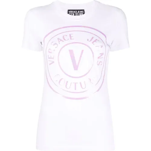 Logo Print Stretch Cotton T-shirt for Women , female, Sizes: S - Versace Jeans Couture - Modalova