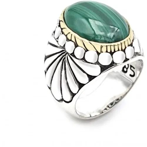 Rings, unisex, , Size: 60 MM 925 Sterling Silver Malachite Ring - Jalan Jalan - Modalova