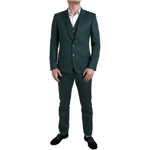 Single Breasted Suits, male, , Size: XS Patterned Slim Fit Suit - Dolce & Gabbana - Modalova