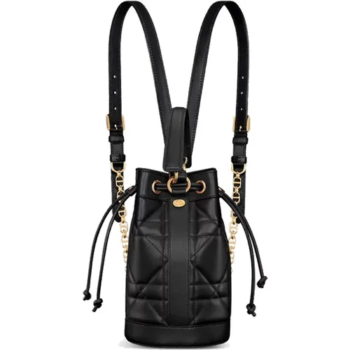 Leather Backpack with Gold-tone Chain Straps , female, Sizes: ONE SIZE - Dior - Modalova