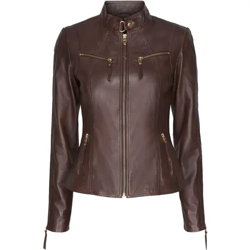Stylish Leather Biker Jacket 10245 Antique with Gold ACC , female, Sizes: XS - Btfcph - Modalova