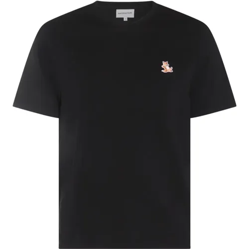 Schwarzes Chillax Fox T-Shirt , Herren, Größe: M - Maison Kitsuné - Modalova