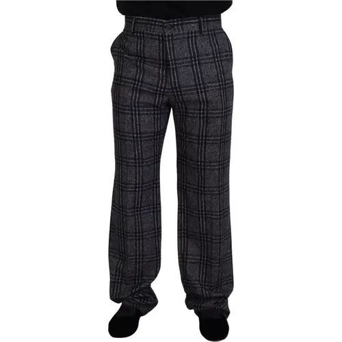 Straight Trousers, male, , Size: 2XL Checkered Mid Waist Men Pants - Dolce & Gabbana - Modalova