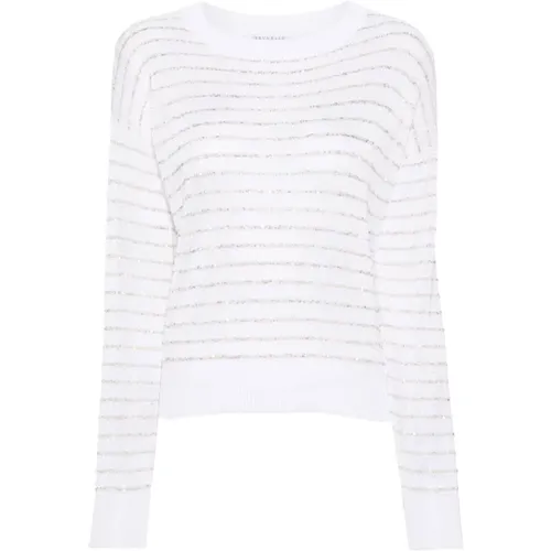 Striped Cotton Crew Neck Sweater , female, Sizes: L - BRUNELLO CUCINELLI - Modalova