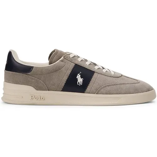 Sneakers, male, , Size: 9 US Vintage-inspired Grey Sneakers with Leather Stripes - Ralph Lauren - Modalova