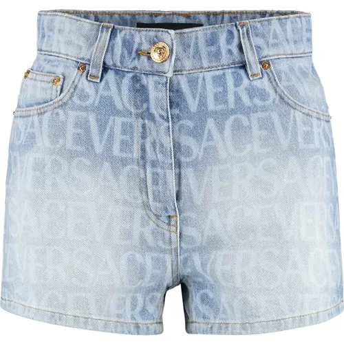 Denim Shorts mit Logo-Print Versace - Versace - Modalova