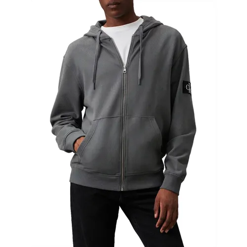 Zip-throughs, male, , Size: S Grey Sweater with Hood and Zipper - Calvin Klein - Modalova