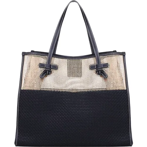 Black Mesh Effect Leather Handle Bag , female, Sizes: ONE SIZE - Gianni Chiarini - Modalova