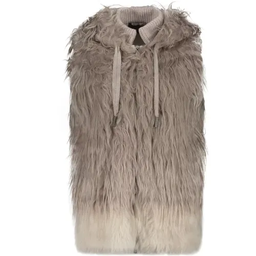 Vests, female, , Size: S Alpaca Fur Vest with Ribbed Collar - Lorena Antoniazzi - Modalova